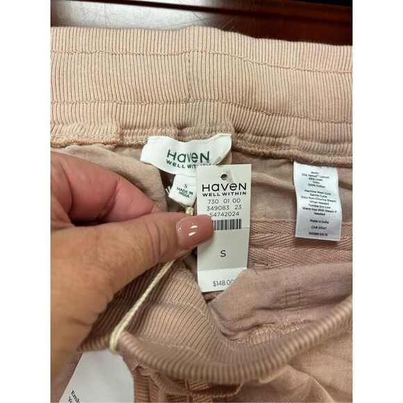 Haven Well Within Pink Lyocell Linen Pink Coastal Grandma Jogger Pants sz S NWT - Picture 10 of 11